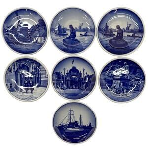 Lot of 7 Royal Copenhagen Denmark Mini Decorative Wall Plates Blue White 2010